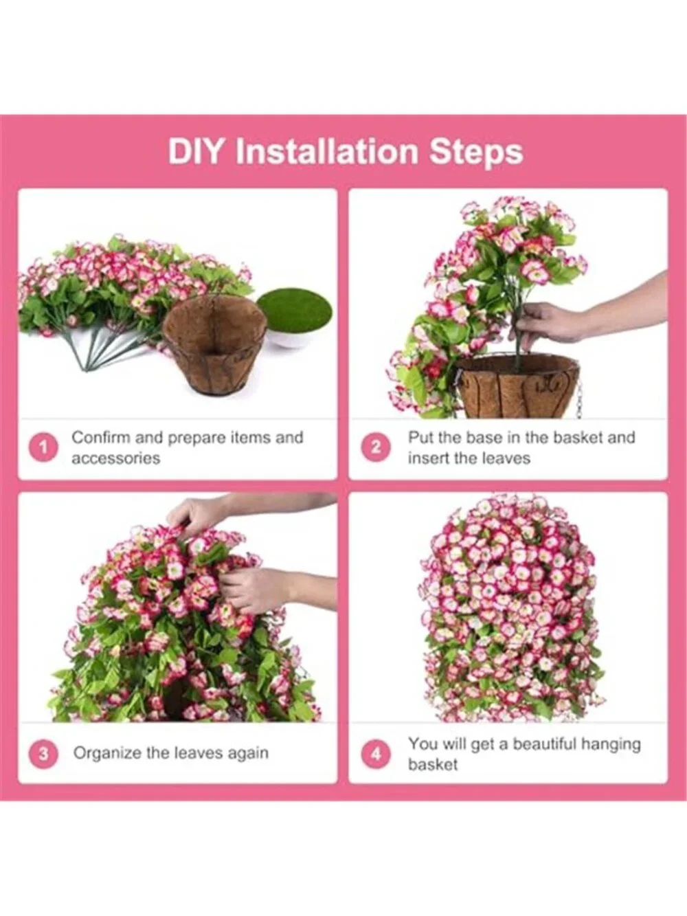 Pink Faux Hanging Flower Basket Silk Morning Glory Outdoor Porch Patio Decor